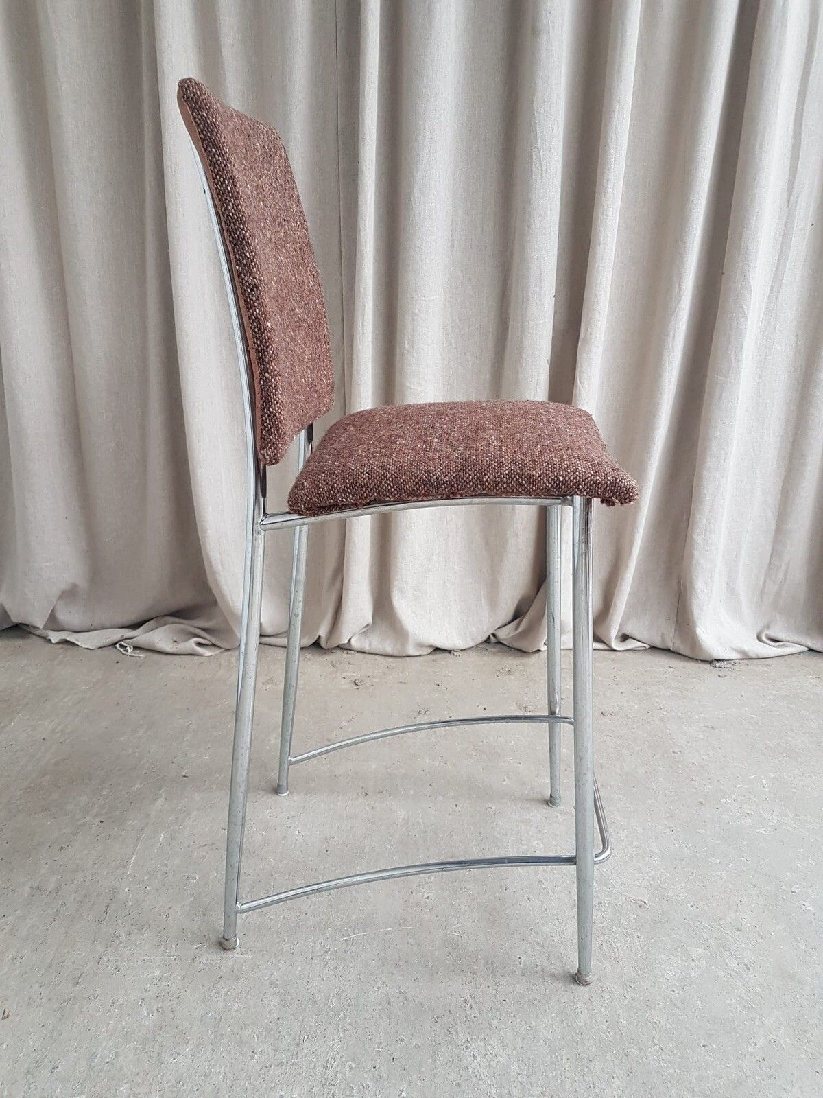 Vtg Late Mid Century Italian 90s Chrome Kitchen Bar Stool Chair Scandi R278 photo vintage