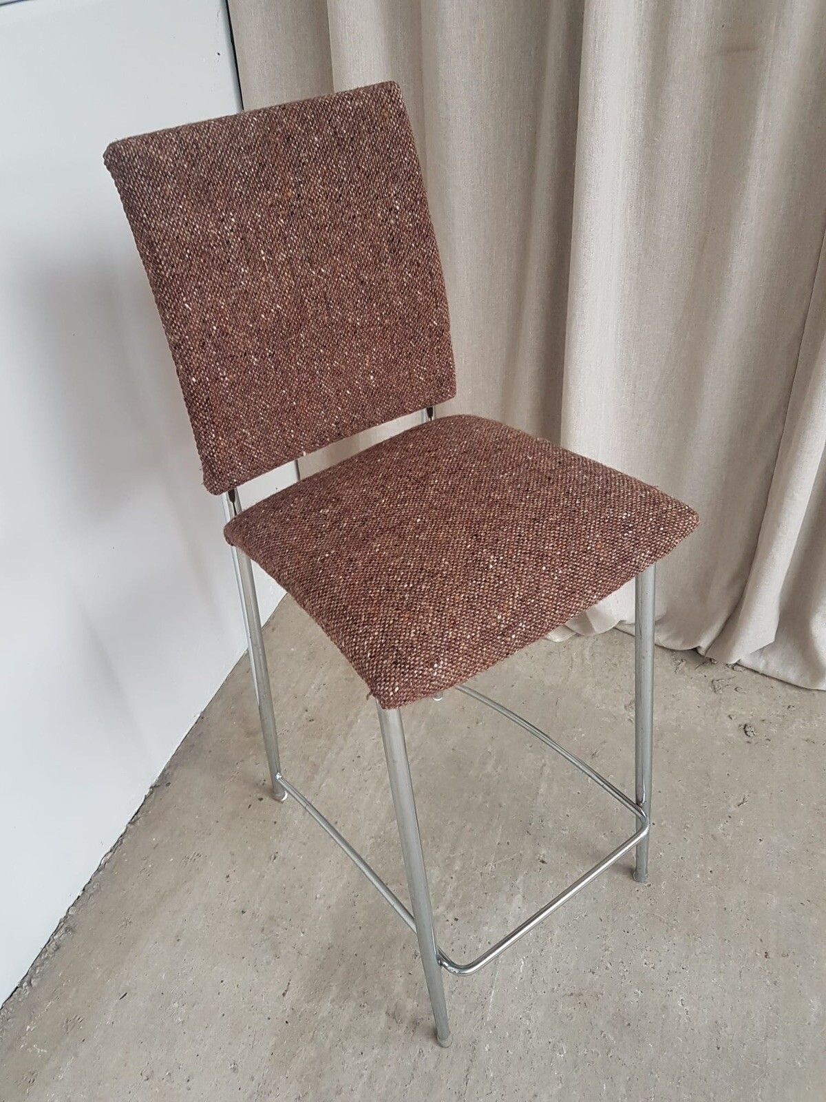 120.0 Vtg Late Mid Century Italian 90s Chrome Kitchen Bar Stool Chair Scandi R278 photo