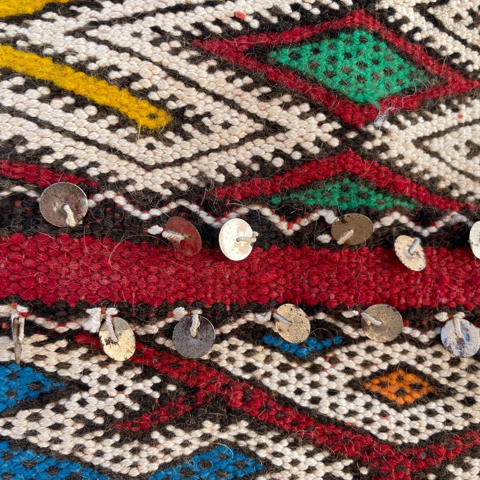 Large Red Kilim Rug With Sequins Handmade Wool Tribal Moroccan Floor Carpet Tribal Handwoven Geometric Pattern Tasselled End Wall Hanging photo buy