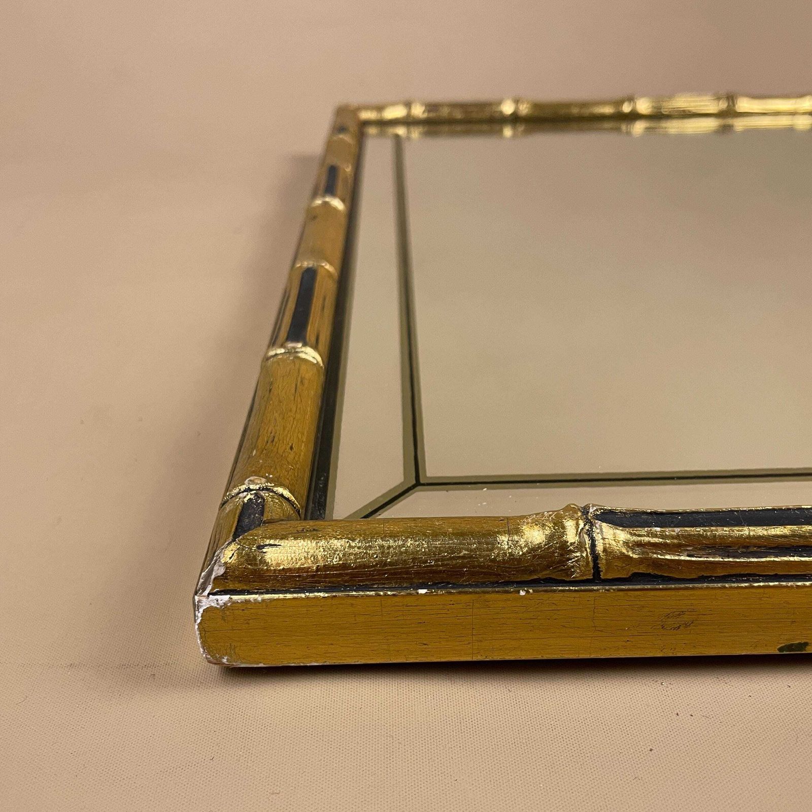 Vintage Gold Freestanding Mirror Wooden Frame Bamboo Style Ornate Gilt Frame Dressing Table Tabletop Mirror Or Wall Hanging Mirror photo Home Decor