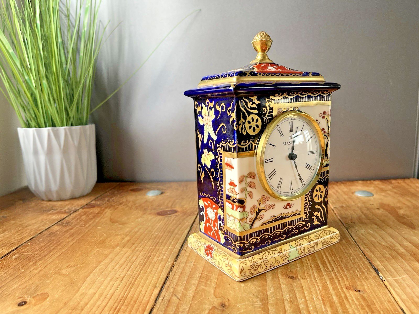 Fully Working Masons Ironstone Double Landscape Gilded Carriage Mantel Clock photo for sale