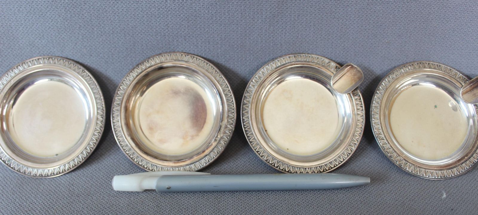 Set Of 4 Small Vintage Silver Plate Tray And Ashtray, One Sturbelle, 3 Sivar Delheid Brussels Belgium, High Quality No 1, Louis XVI Design photo furniture