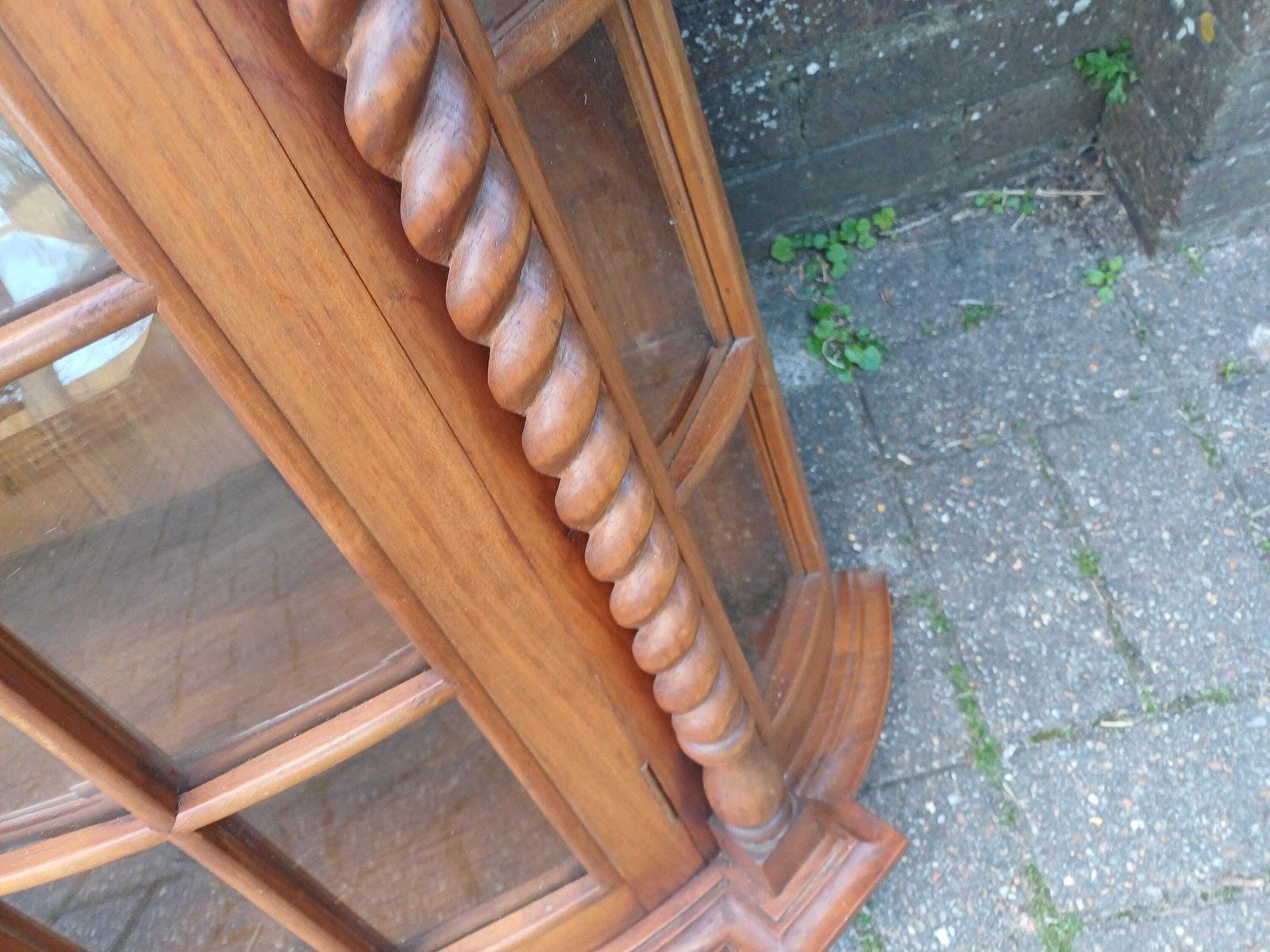 Furniture Vintage French Style Glazed Display Cabinet Barley Twist Columns Bevelled Glass Hardwood Cupboard Carved Wood Shelving Free Hand Delivery photo