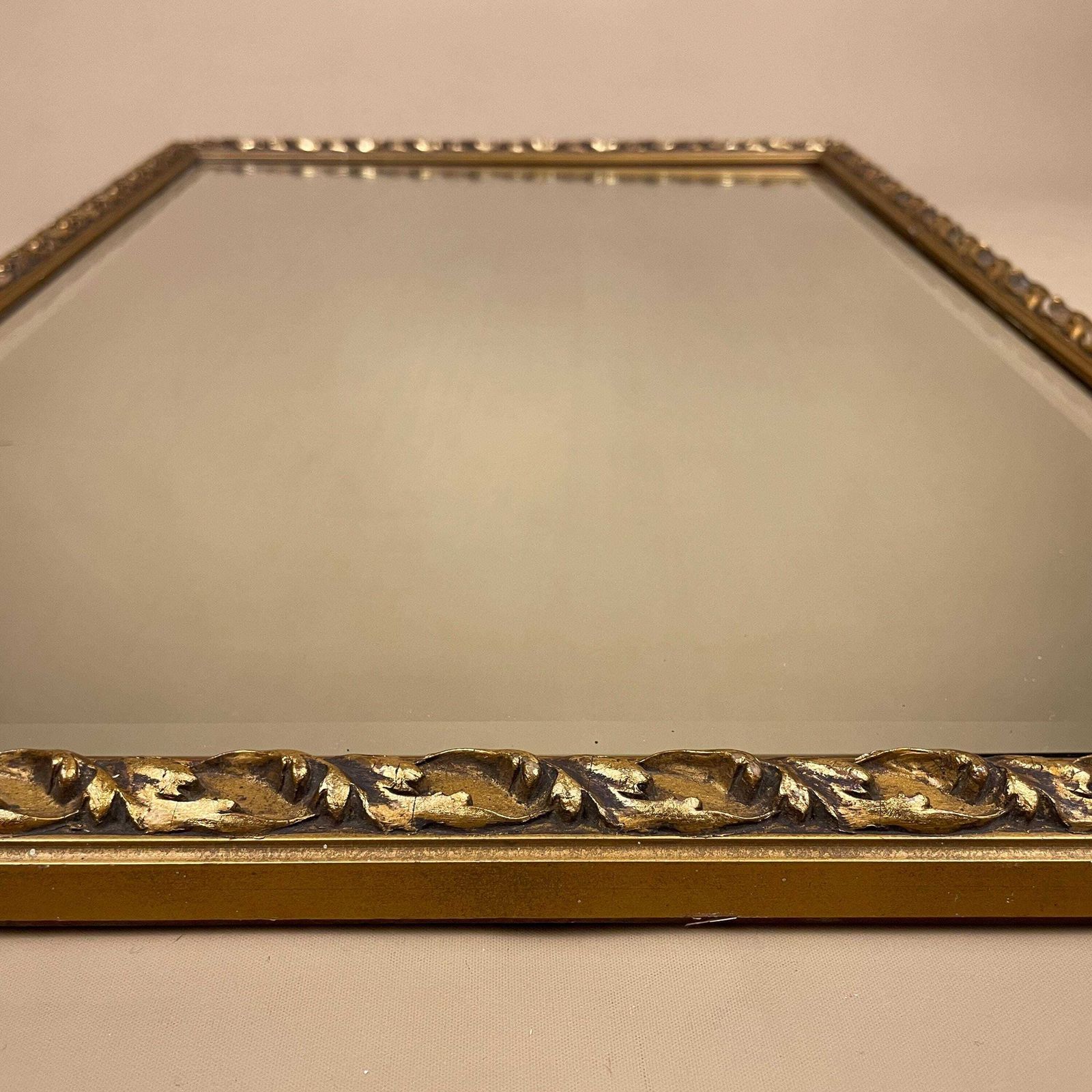 Ornate Wooden Wall Mirror Gold Wood Frame Bevelled Glass Rectangle Portrait Patterned Edge Bedroom Hallway Decorative Antique Style photo Home Decor
