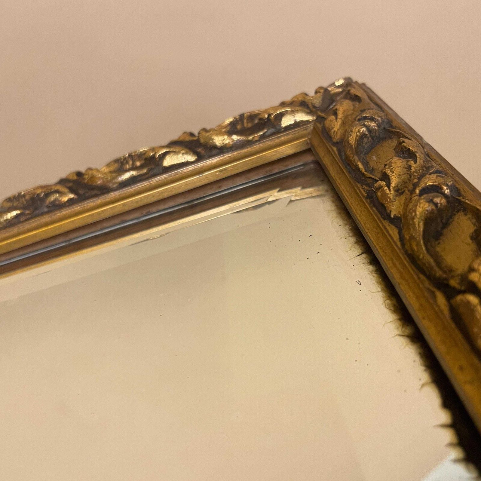 photo for sale Ornate Wooden Wall Mirror Gold Wood Frame Bevelled Glass Rectangle Portrait Patterned Edge Bedroom Hallway Decorative Antique Style