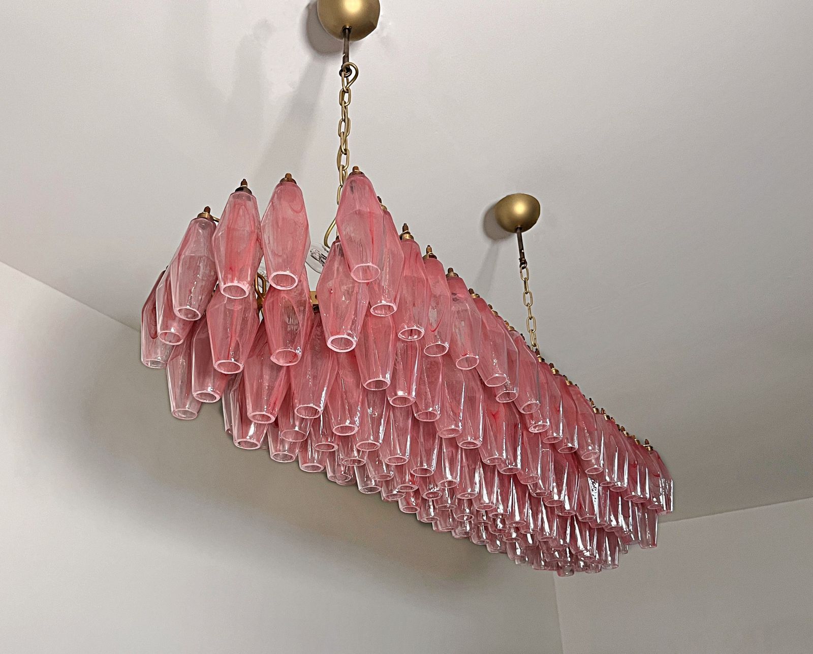 Elegant Murano Poliedri Chandelier   Carlo Scarpa   138 Pink Alabaster Glasses photo 2990.0