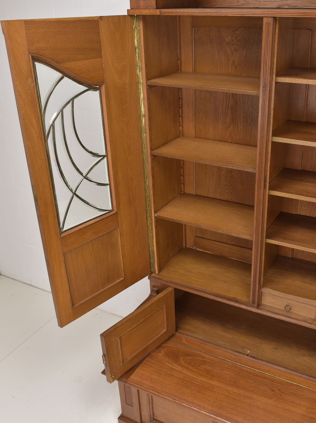 Antique! Restored Art Nouveau Oak Bookcase With Storage Bench. Library Cabinet photo Furniture