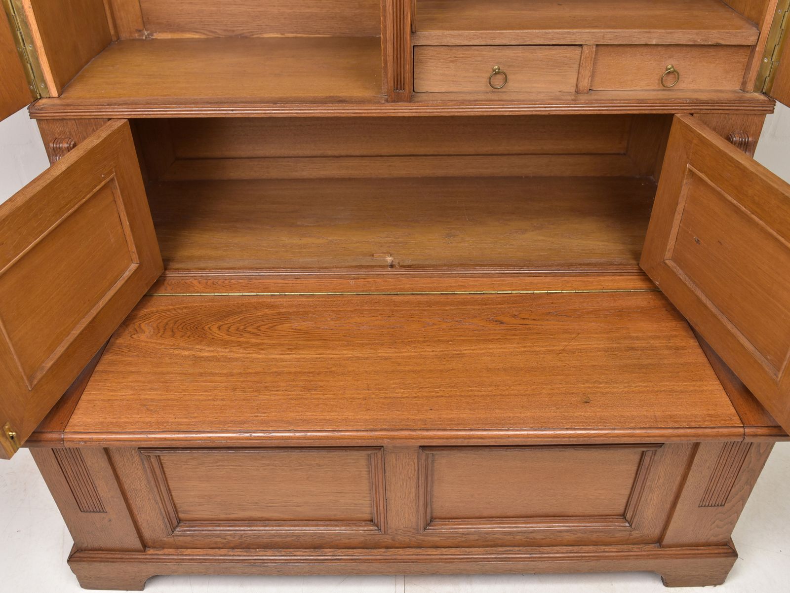 Antique! Restored Art Nouveau Oak Bookcase With Storage Bench. Library Cabinet photo vinterior