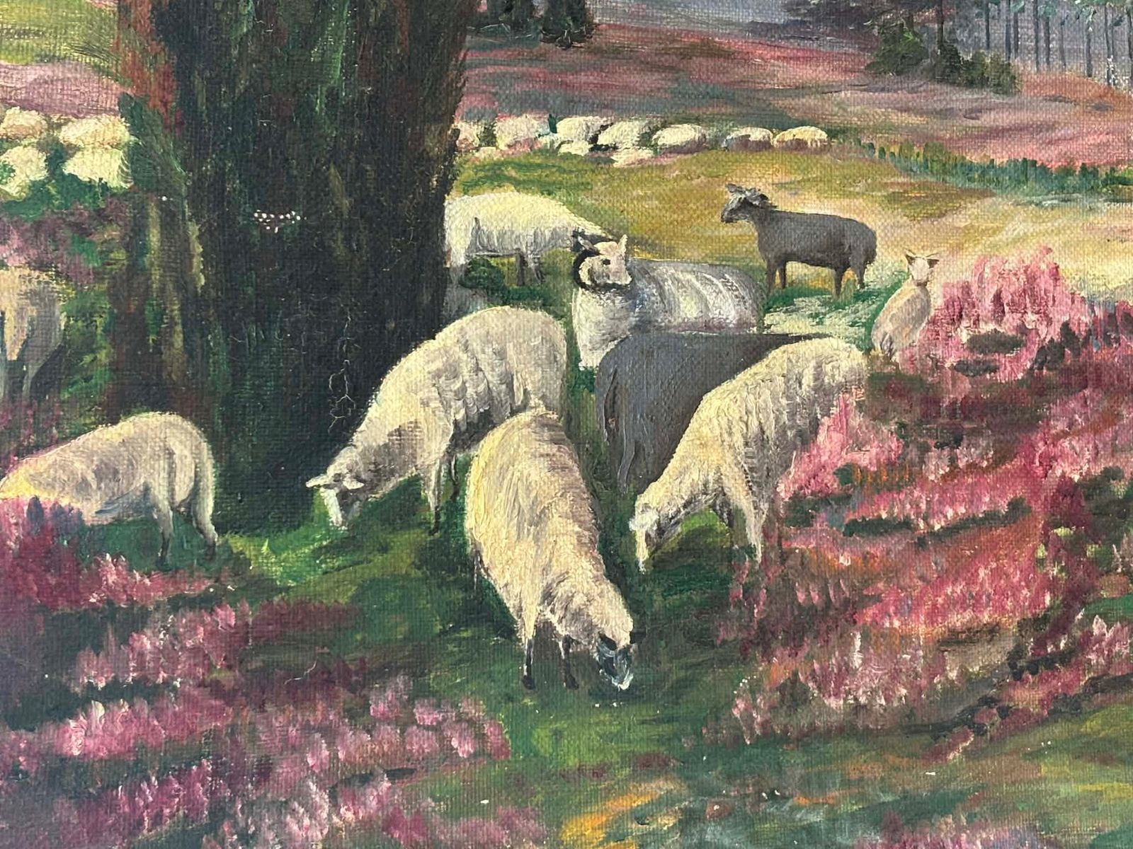 Original Oil Painting Shepherd Scene, Impressionist Landscape, Signed Dutch Antique Farm Art photo furniture