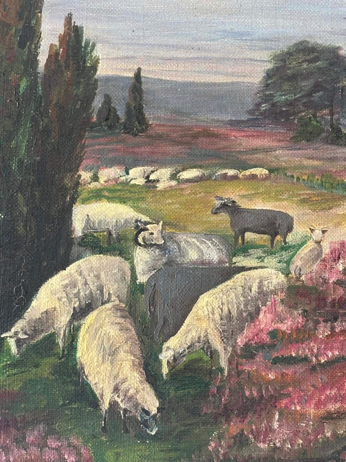 Original Oil Painting Shepherd Scene, Impressionist Landscape, Signed Dutch Antique Farm Art photo vintage
