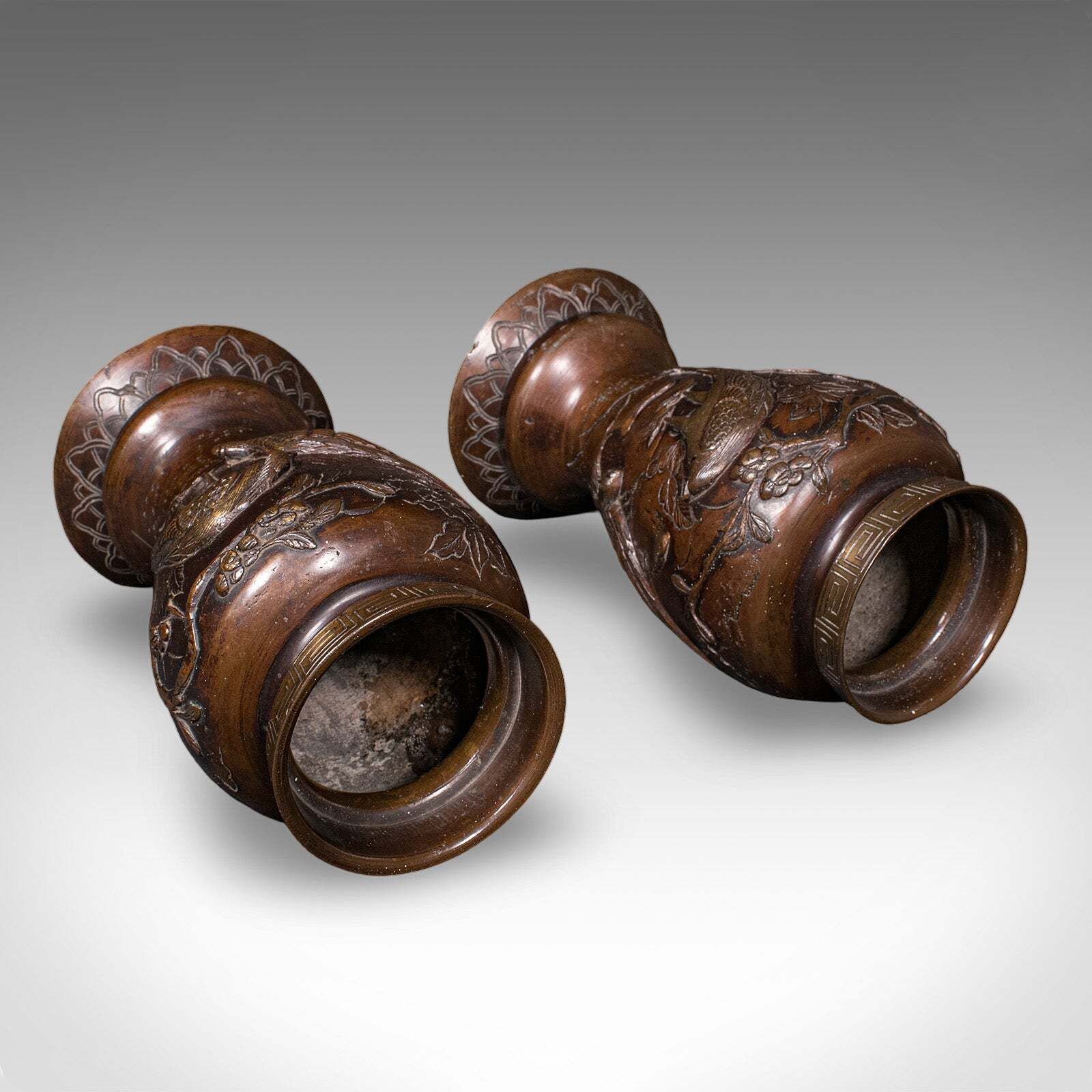 photo furniture Pair Of Antique Decorative Meiji Vases, Japanese, Bronze, Bouquet Pot, Victorian
