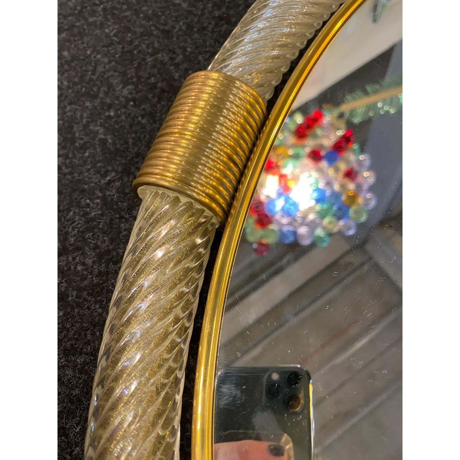 Elegant Pair Of Murano Glass Mirrors In Gold Leaf, Italy, “Torciglione” Design photo for sale