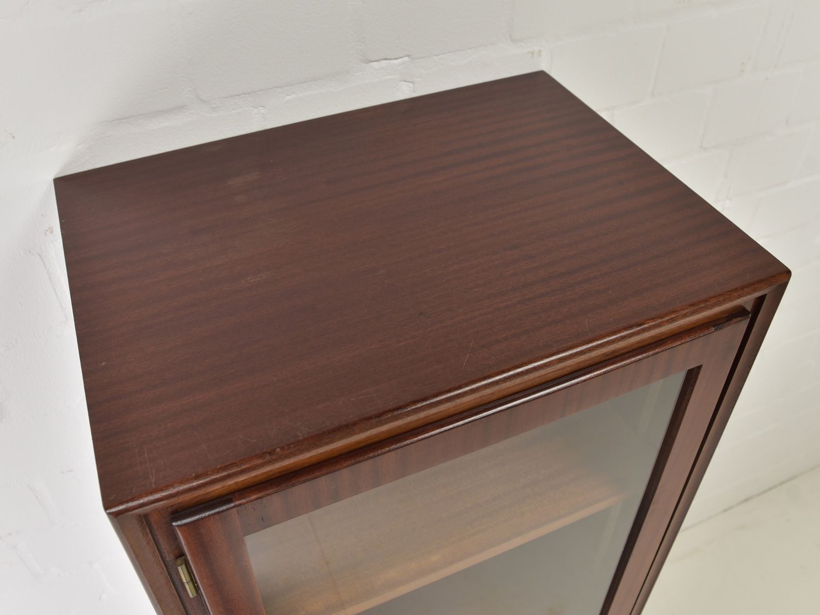 Narrow Mahogany Display Cabinet, Mid Century Art Deco, Circa 1955, Filing Cabinet On The Left, 1 Of 2 photo vinterior