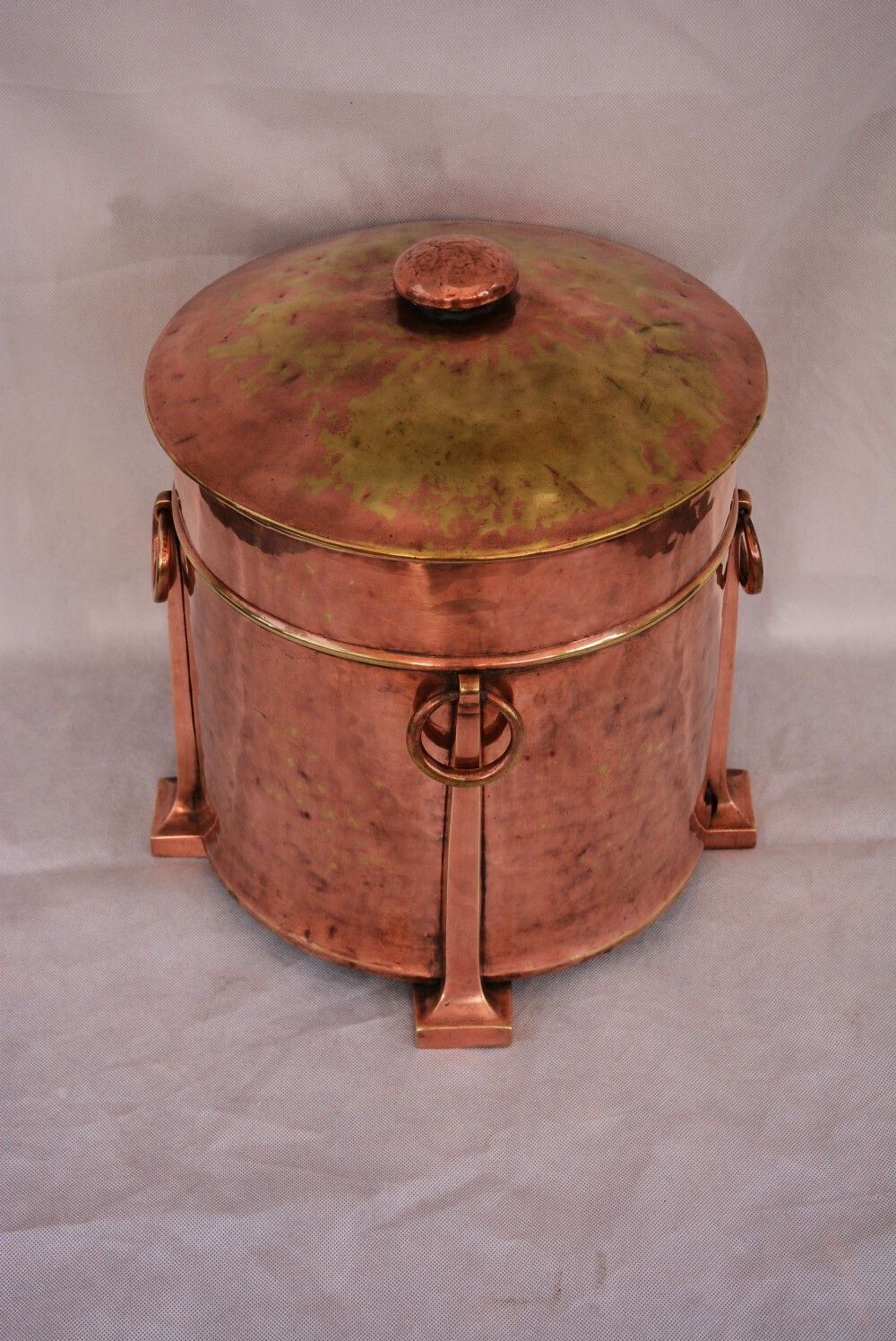 English Arts And Crafts Copper Coal Bin Log Bucket C1900s photo vintage