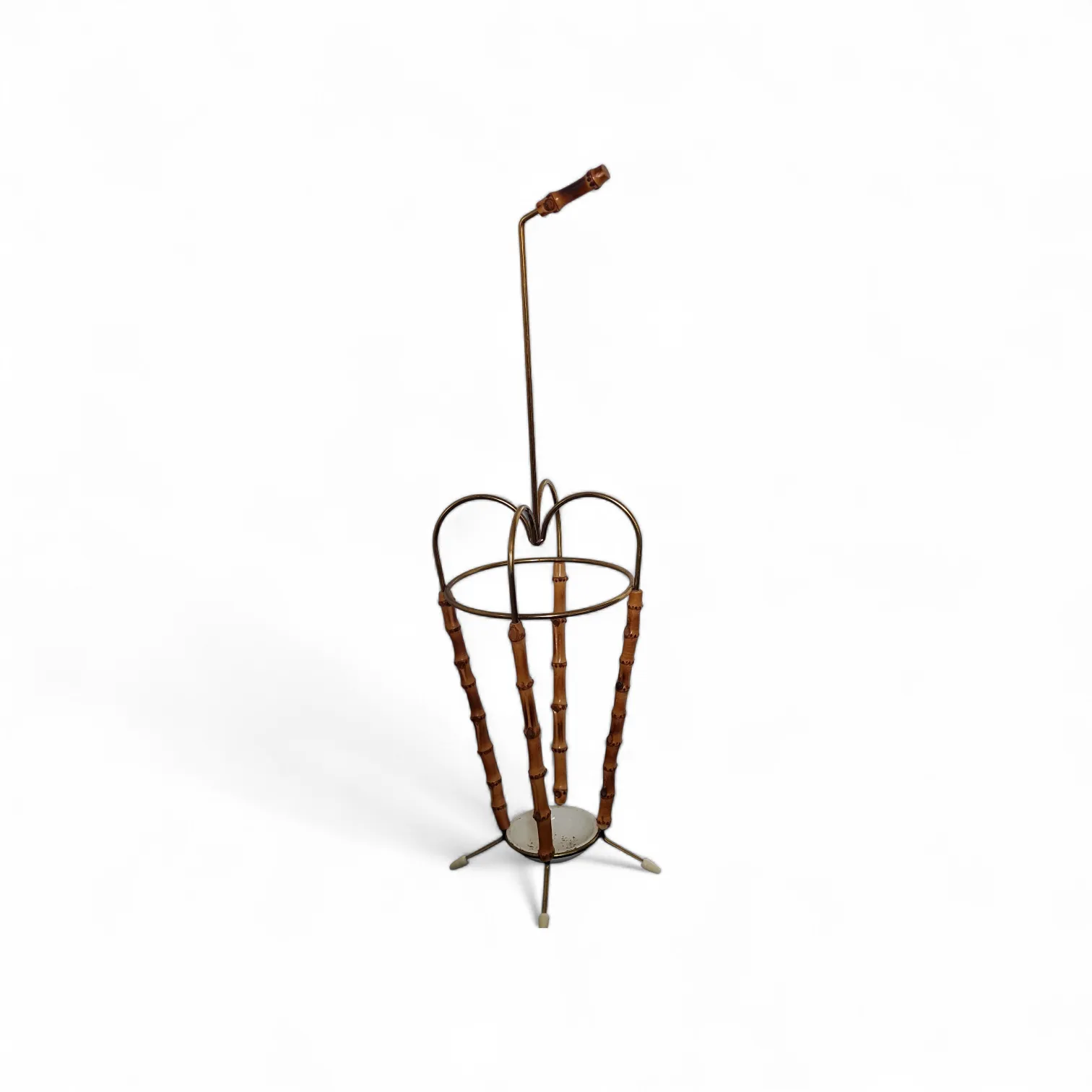 Mid Century Umbrella Shaped Bamboo & Steel, Umbrella Stand