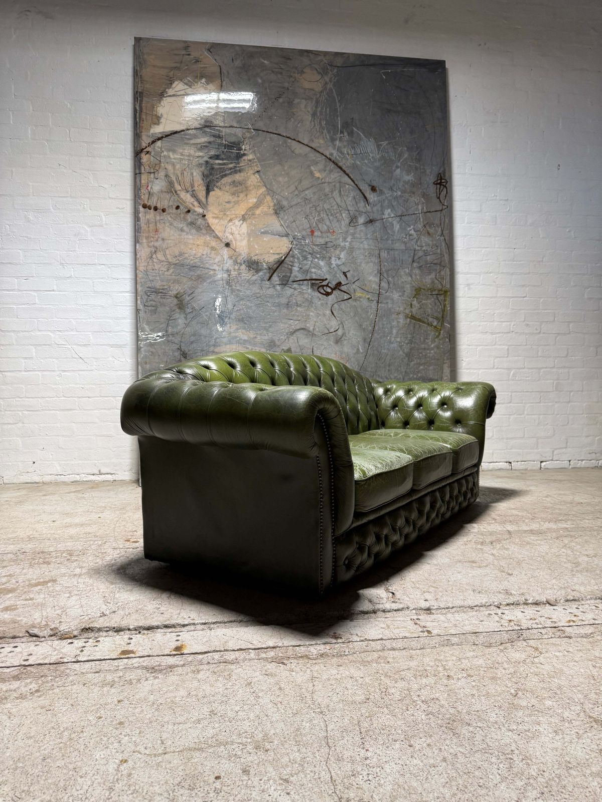 1 Of Matching Pair Of Lovely Second Hand Green Leather Chesterfield Sofa’s photo Furniture