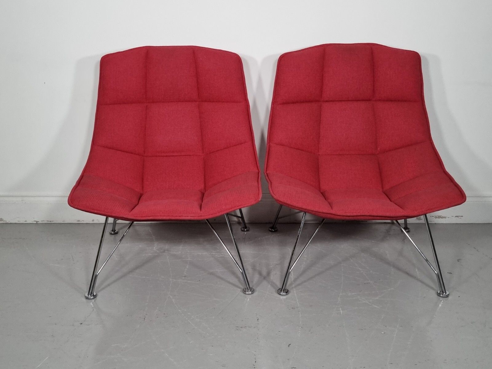 A Stunning Pair Of Knoll Jehs And Laub Lounge Chairs In Red Fabric (Pic 2) photo furniture