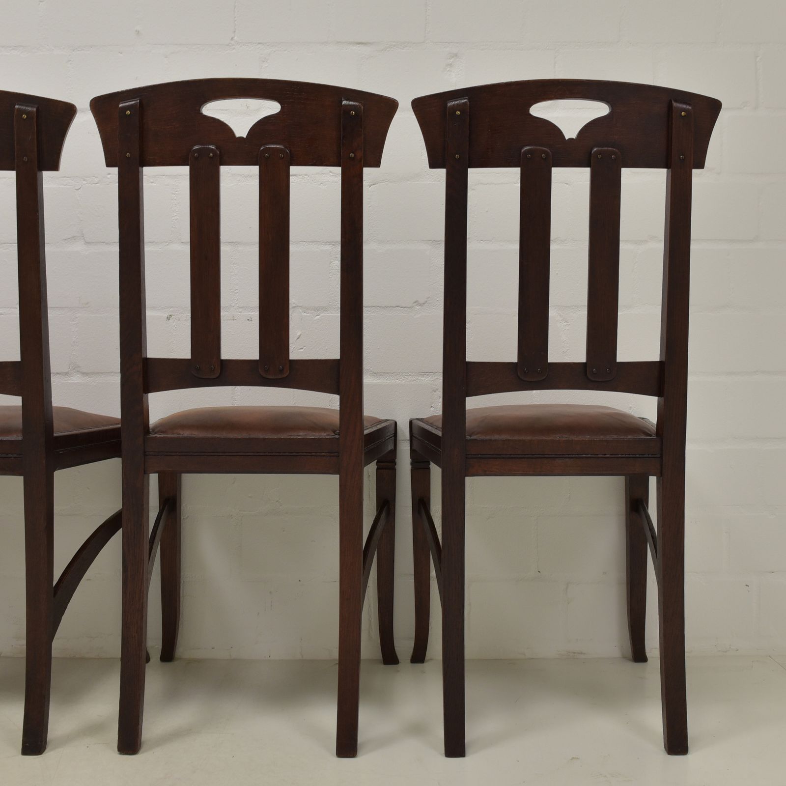 Antique! Set Of 6 Art Nouveau Chairs, Restored, Solid Oak, Faux Leather, Dining Room photo vintage