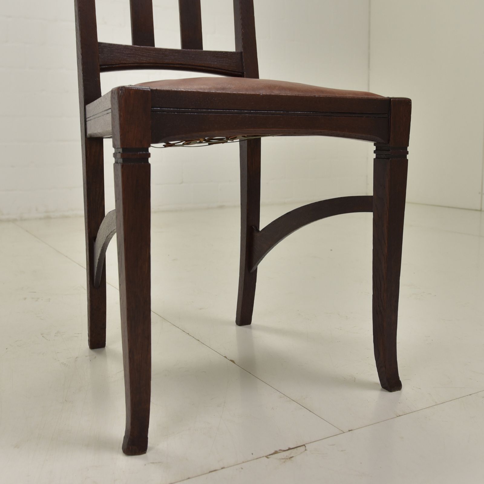 Furniture Antique! Set Of 6 Art Nouveau Chairs, Restored, Solid Oak, Faux Leather, Dining Room photo