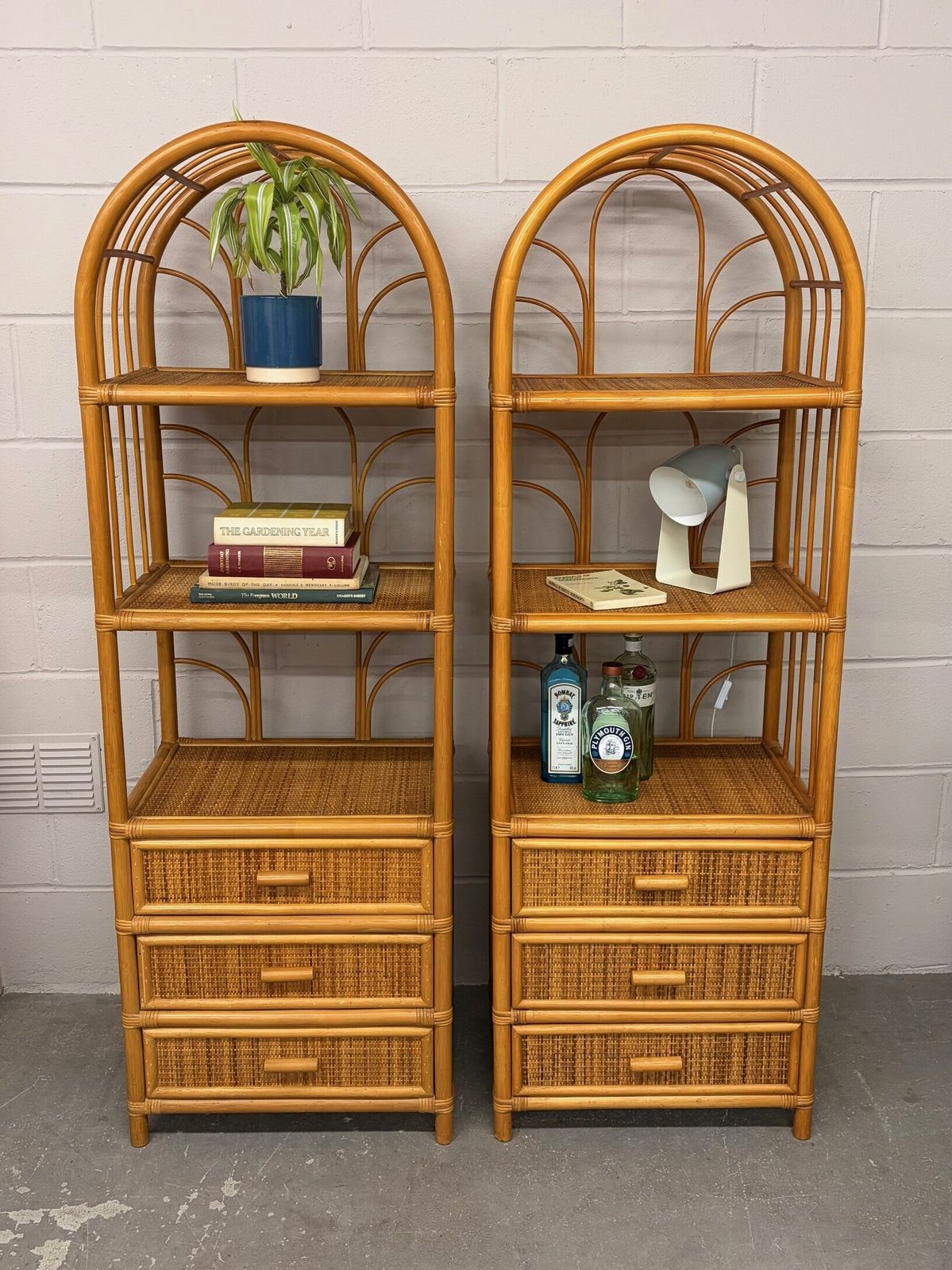 Pair Of 1970s Bamboo Shelving Units With Drawers