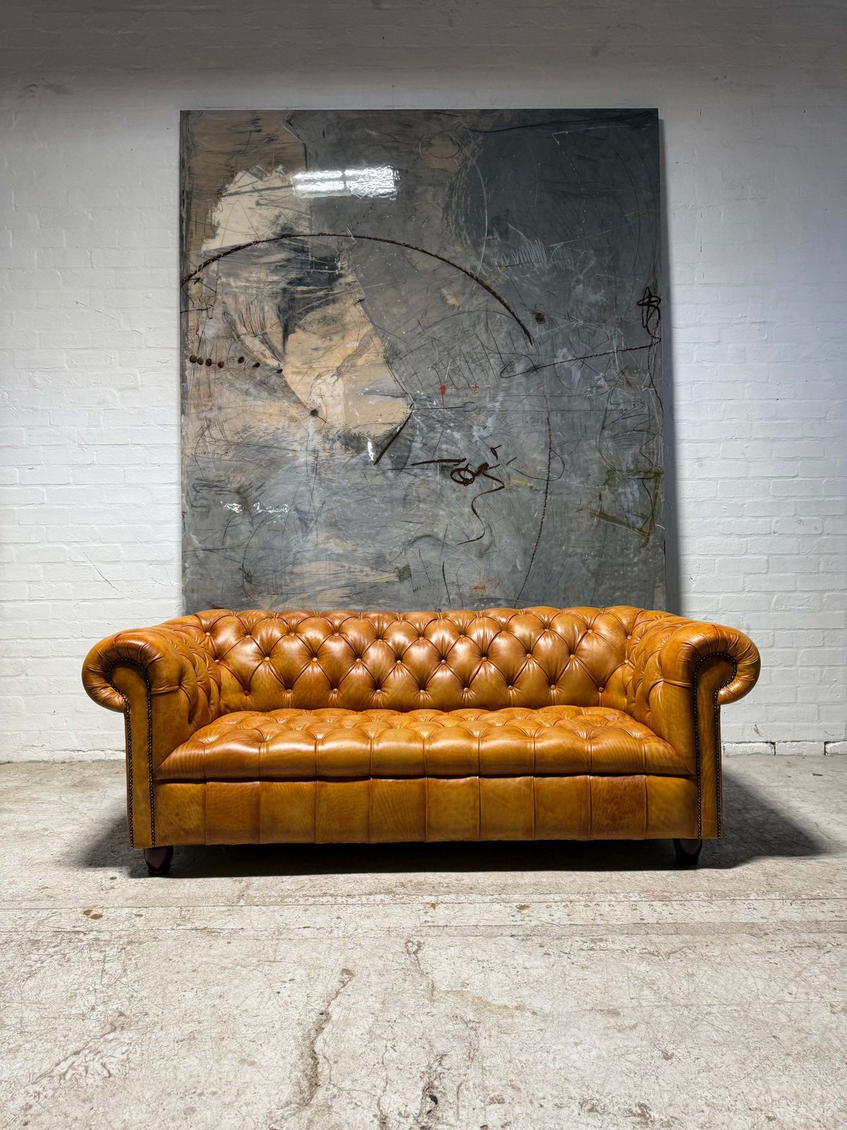 Fully Restored Late 20thc Chesterfield 3 Piece Suite In Hand Dyed Honey Tan Leather photo 7999.0