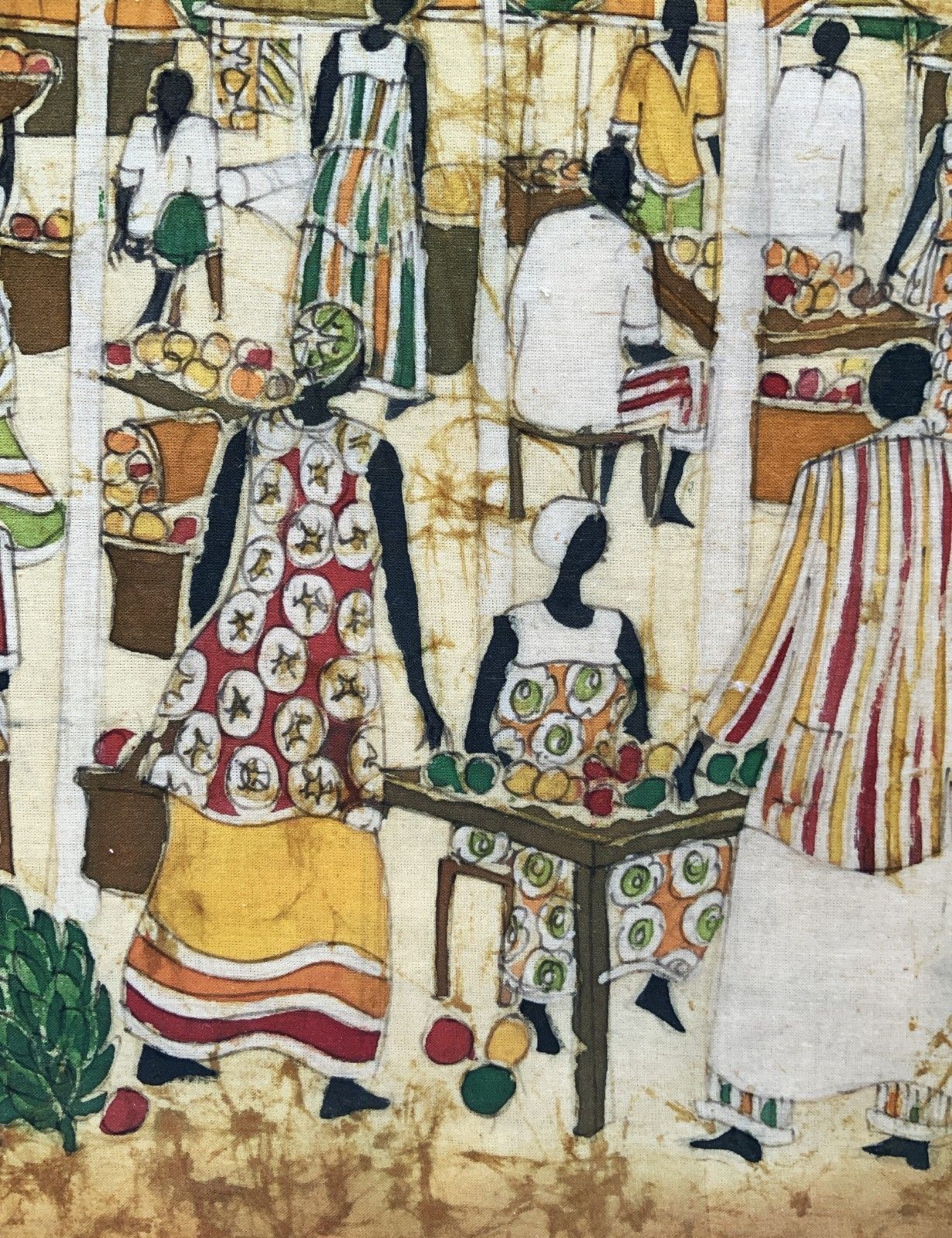 photo vintage Huge Magnificent African Market Day Batik Fine Cloth Picture Vintage 1950s