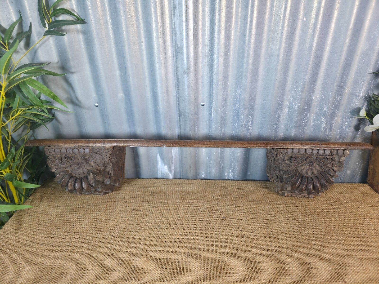 Vintage Indian Reclaimed Architectural Carved Wooden Wall Shelf