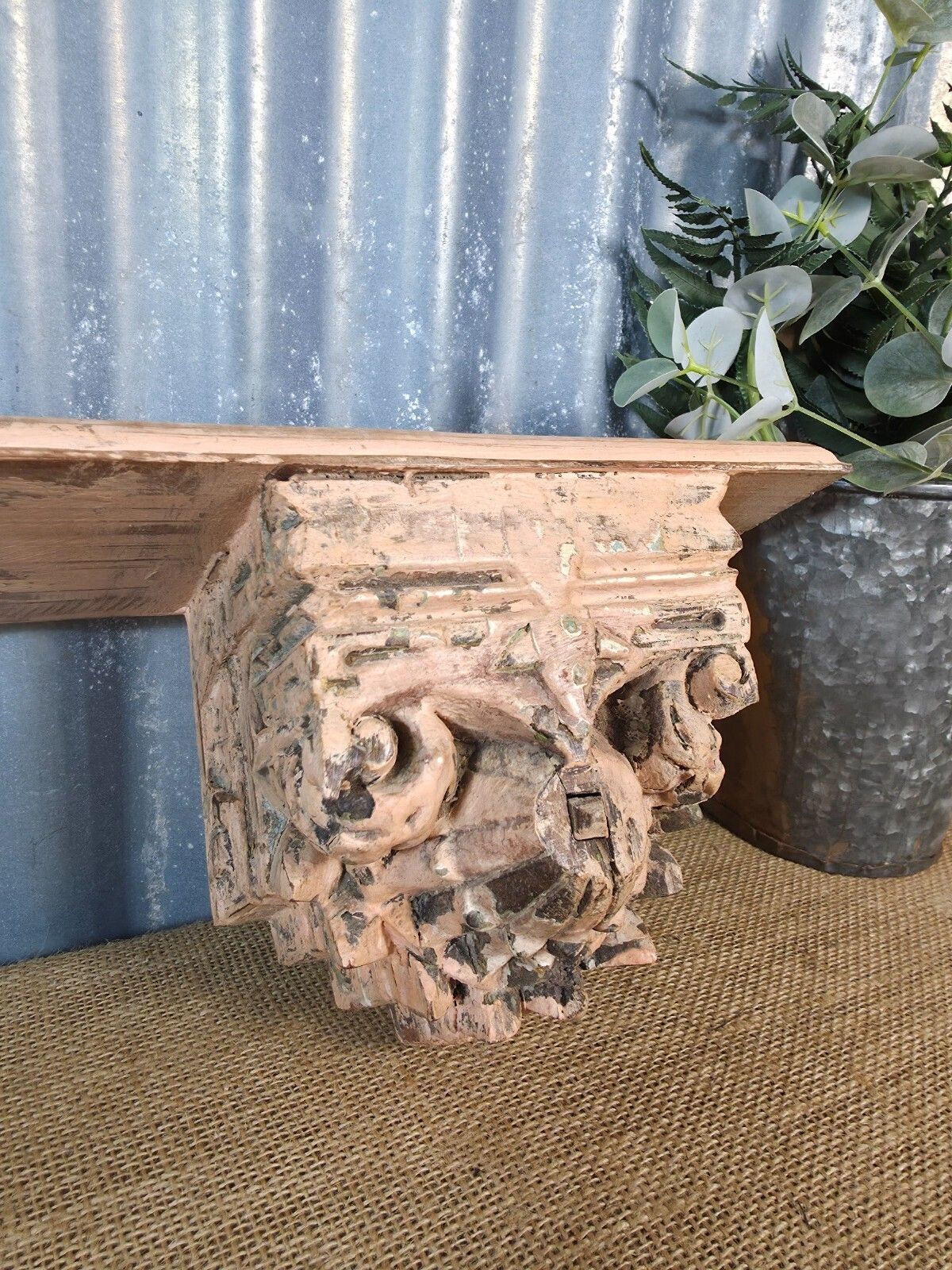 Vintage Indian Reclaimed Architectural Carved Wooden Wall Shelf photo furniture