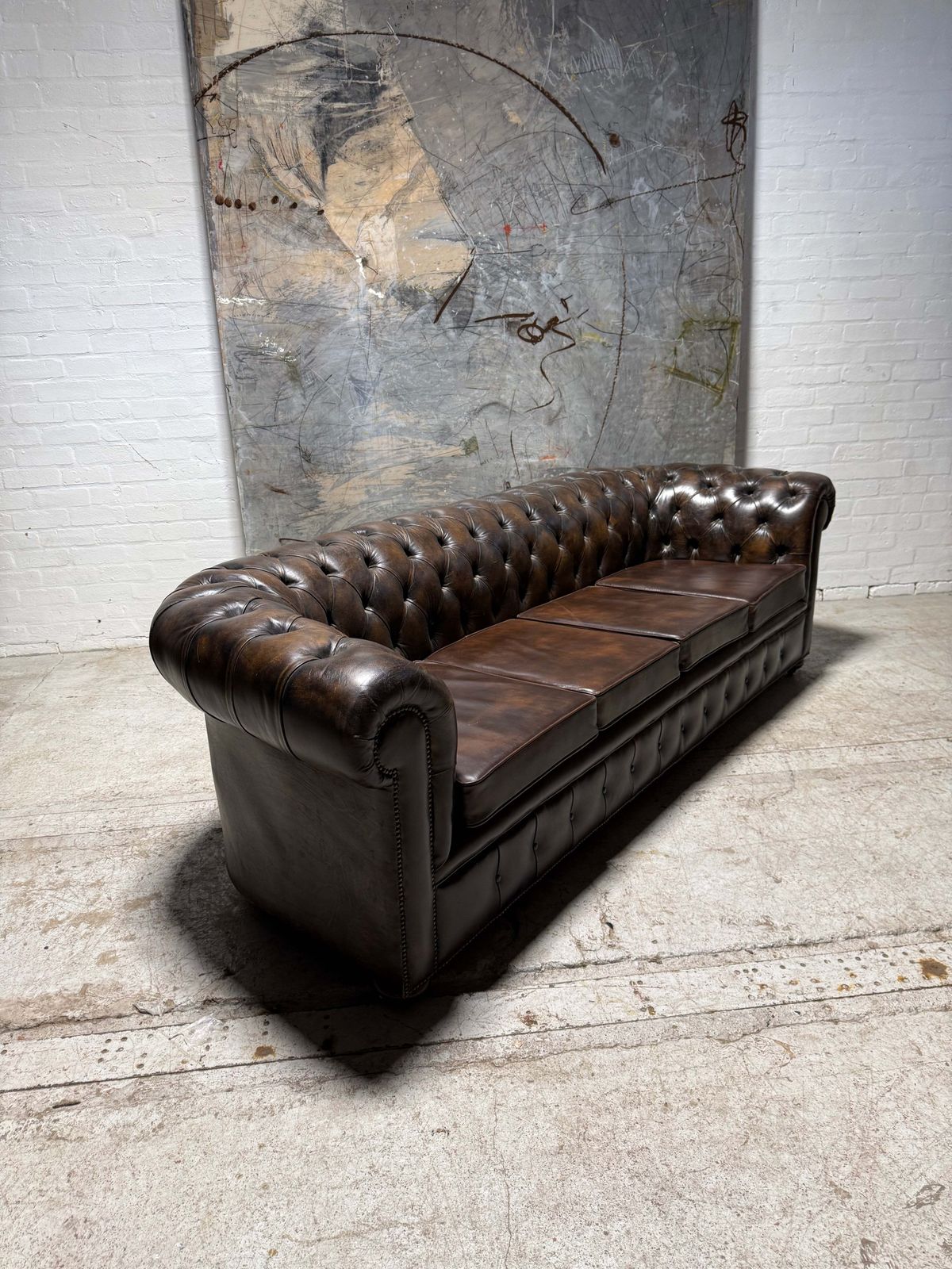 1 Of Pair   Very Very Well Built 4 Seater Leather Chesterfield Sofa photo furniture