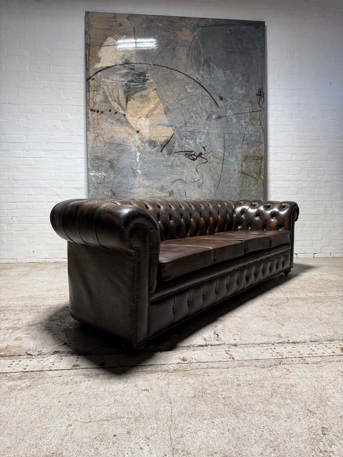 1 Of Pair   Very Very Well Built 4 Seater Leather Chesterfield Sofa photo for sale