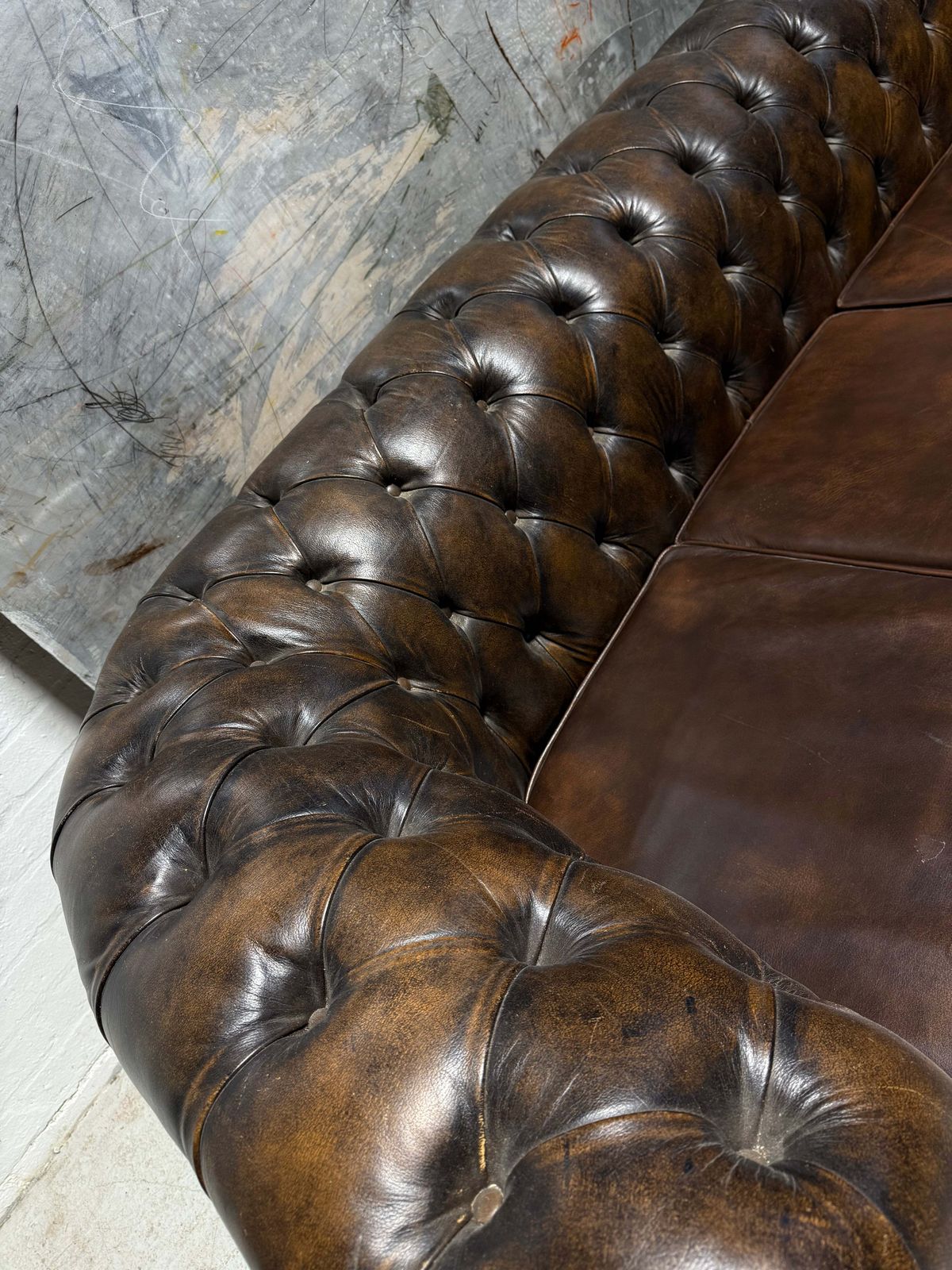 1 Of Pair   Very Very Well Built 4 Seater Leather Chesterfield Sofa photo buy