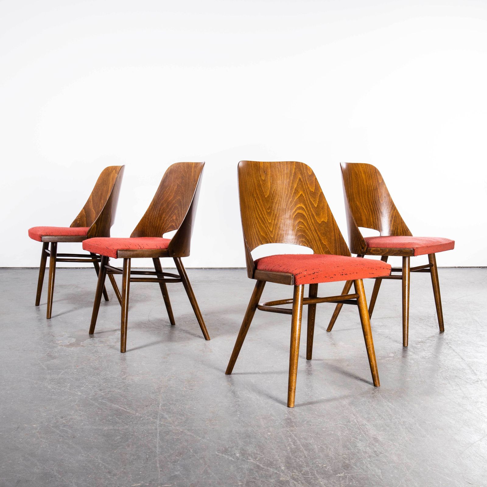 1950’s Upholstered Thon Warm Oak Dining Chairs By Radomir Hoffman – Set Of Four
