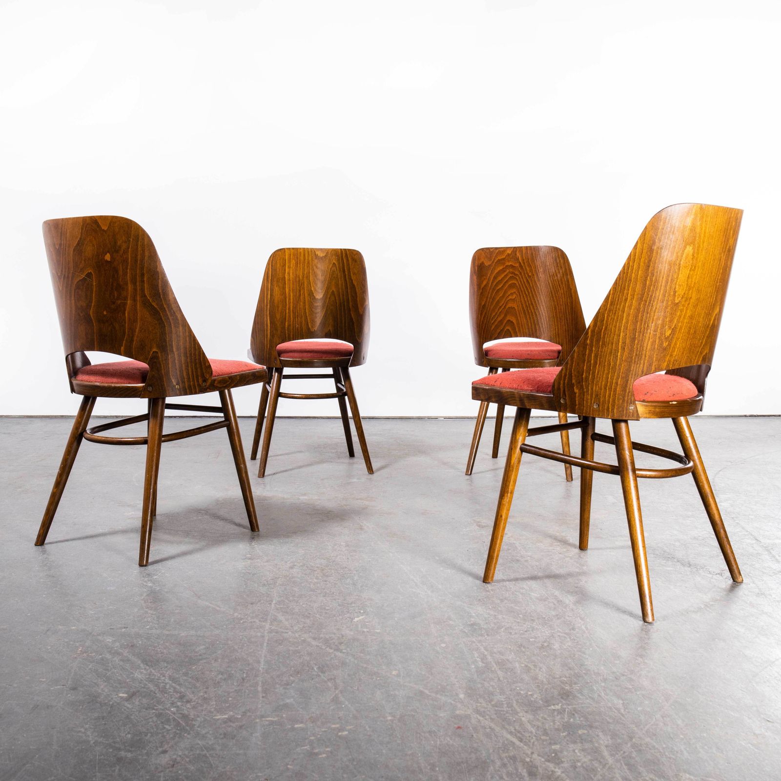 1950’s Upholstered Thon Warm Oak Dining Chairs By Radomir Hoffman – Set Of Four photo vinterior