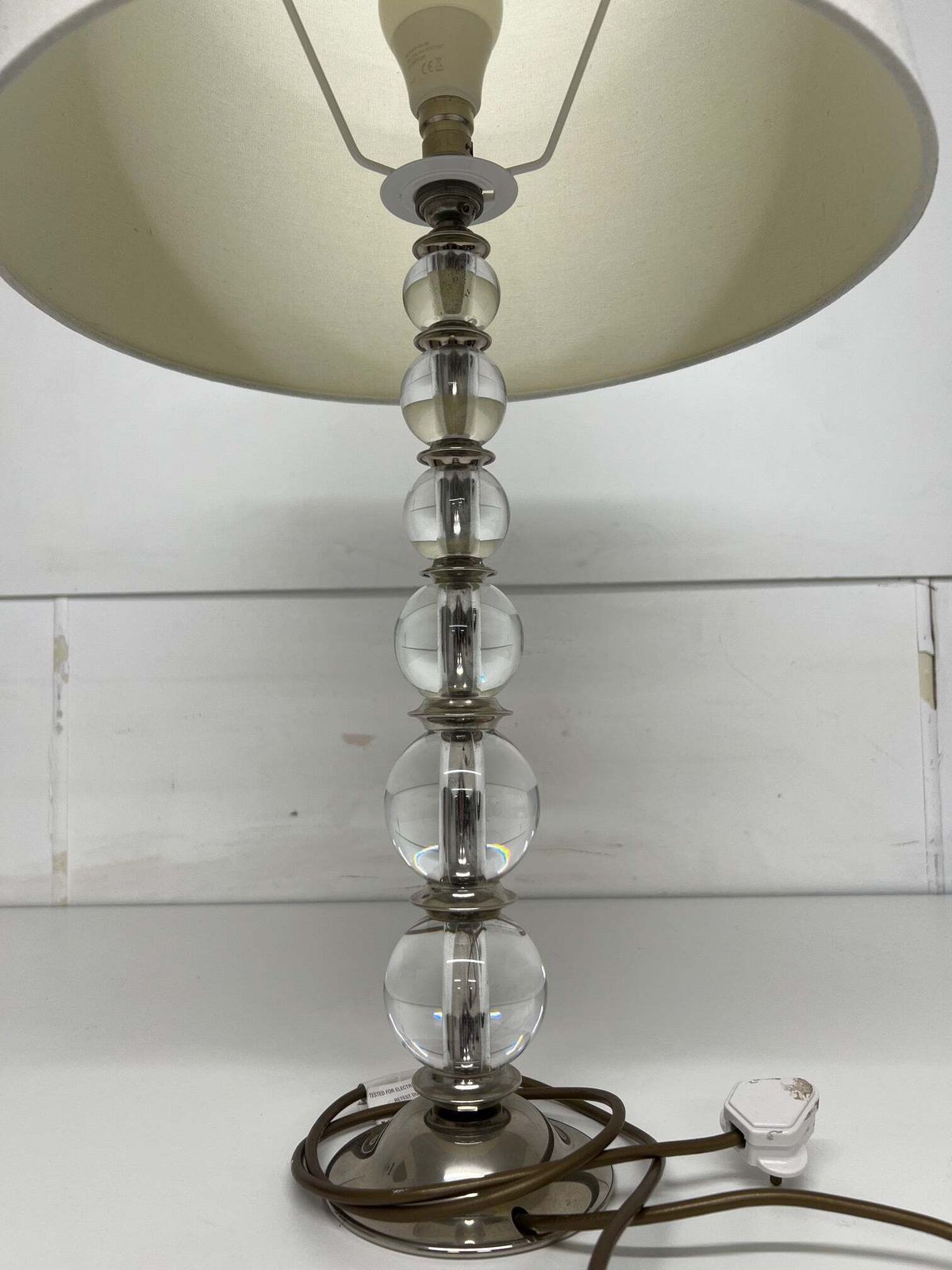 A Pair Of Porta Romana Graduated Glass Ball Lamps With Cream Shade. photo furniture