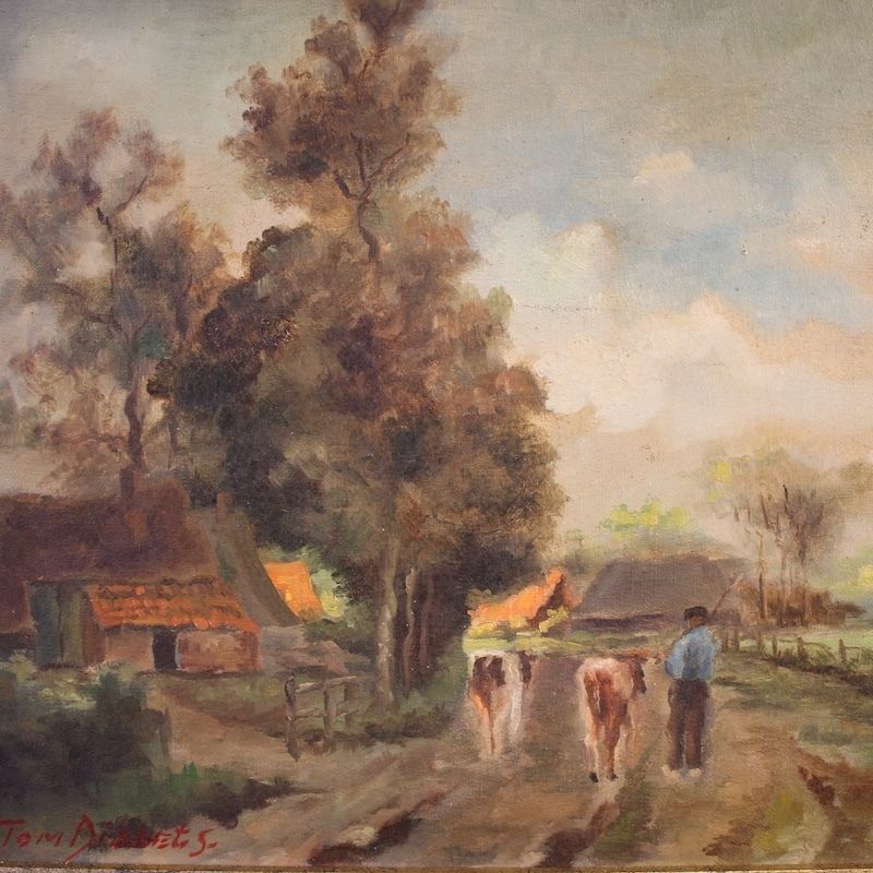 Peinture flamande du XXe siècle, paysage bucolique photo for sale