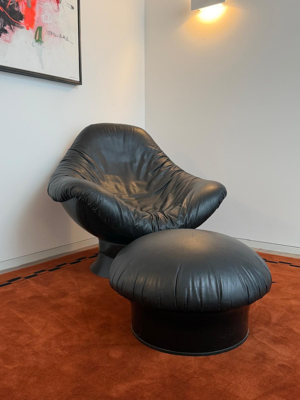 Mid Century Rodica Lounge Chair Set Black Leather photo for sale