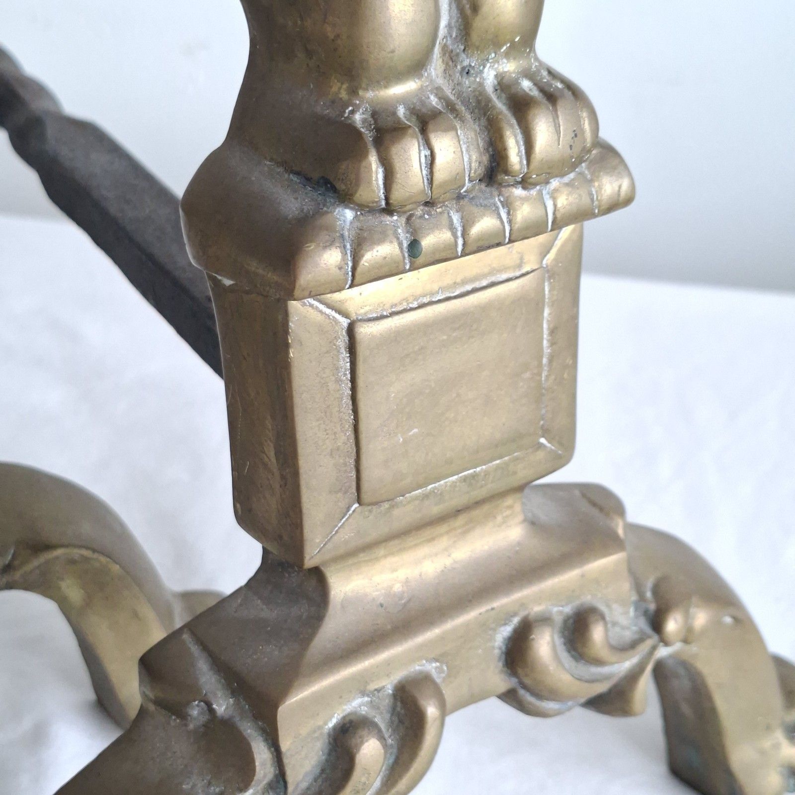 Pair Of Large Victorian Brass Fire Dogs Andirons Lion Antique Fireplace Decor photo 90.0