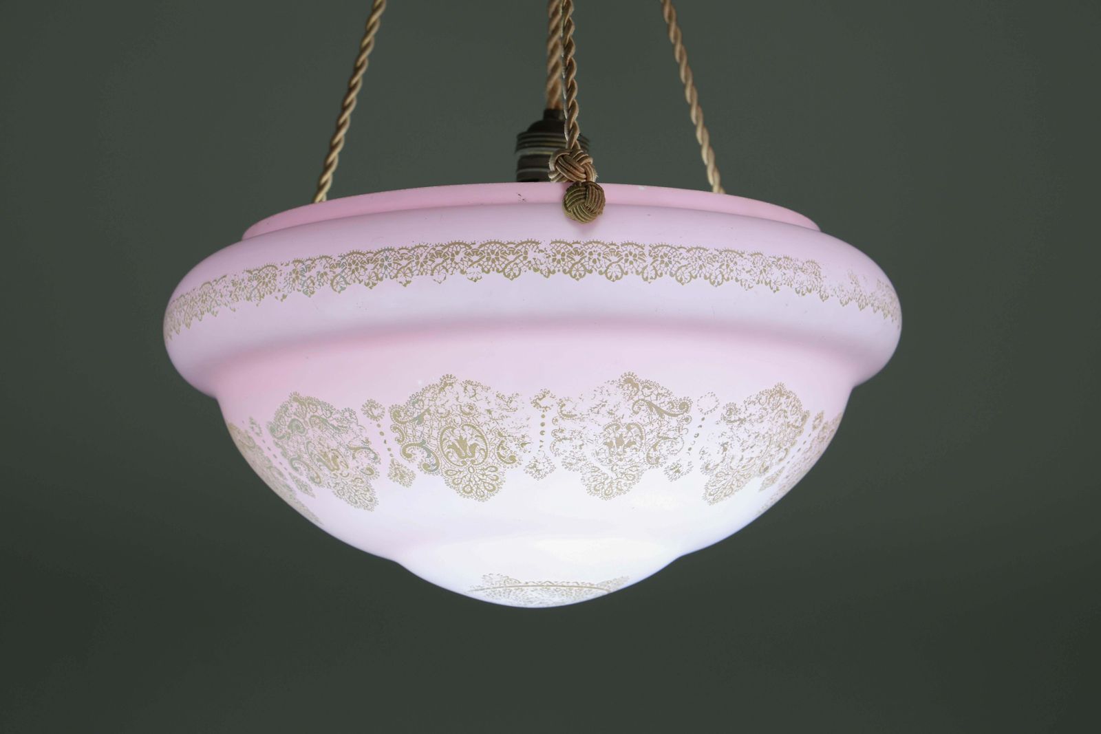 Italian Midcentury Pink Art Decò Vintage Glass Chandelier With Decorations, 1950 photo buy