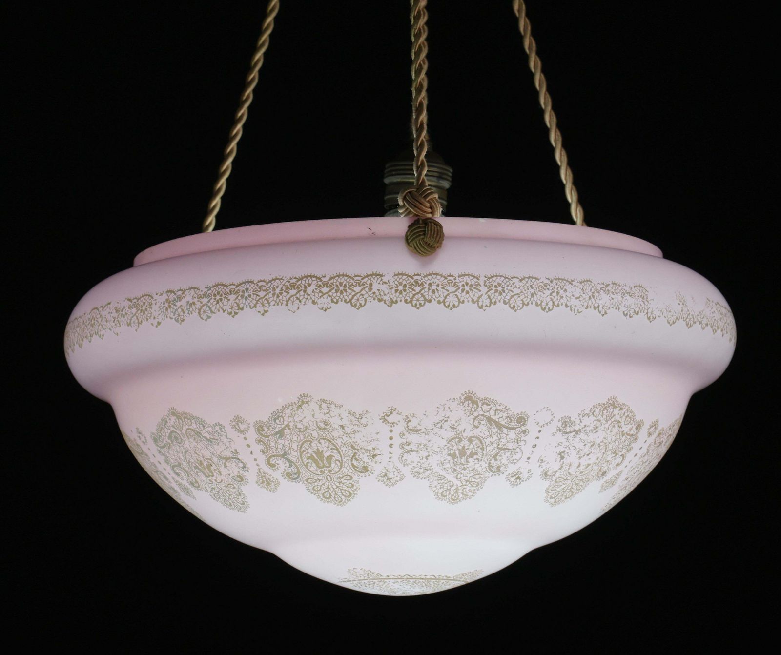 photo for sale Italian Midcentury Pink Art Decò Vintage Glass Chandelier With Decorations, 1950