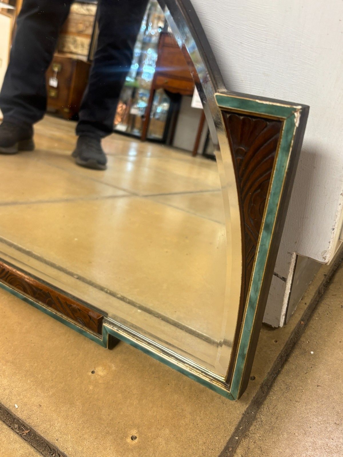 photo furniture Art Deco Half Moon Wall Mirror With Wooden Sides As Found