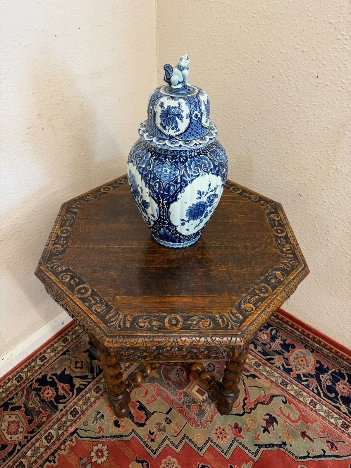 Victorian Octangonal Carved Oak Centre Table/Accent Table Circa 1900 photo vintage