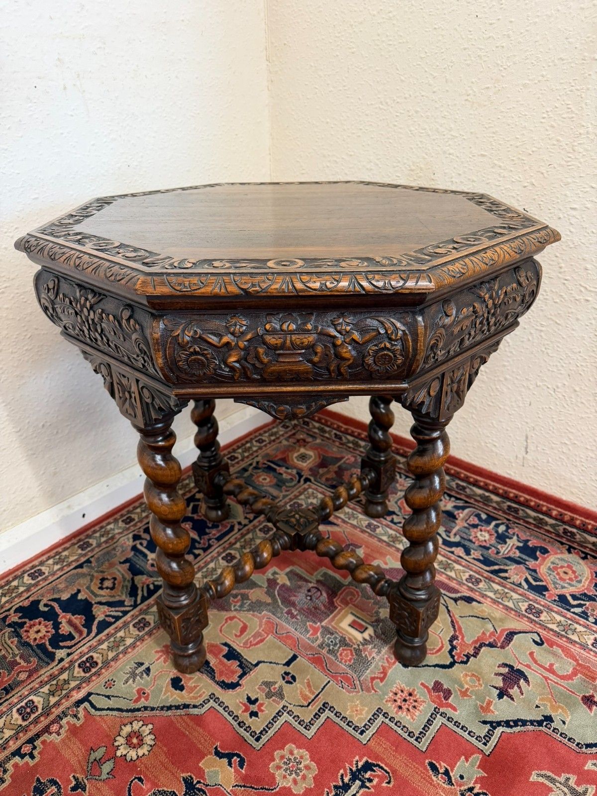 photo for sale Victorian Octangonal Carved Oak Centre Table/Accent Table Circa 1900