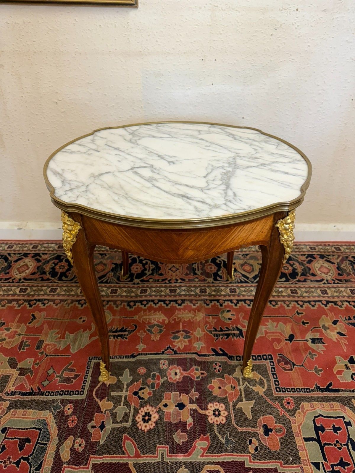Quality French Kingwood Marble Top Accent Table Circa 1950 photo furniture