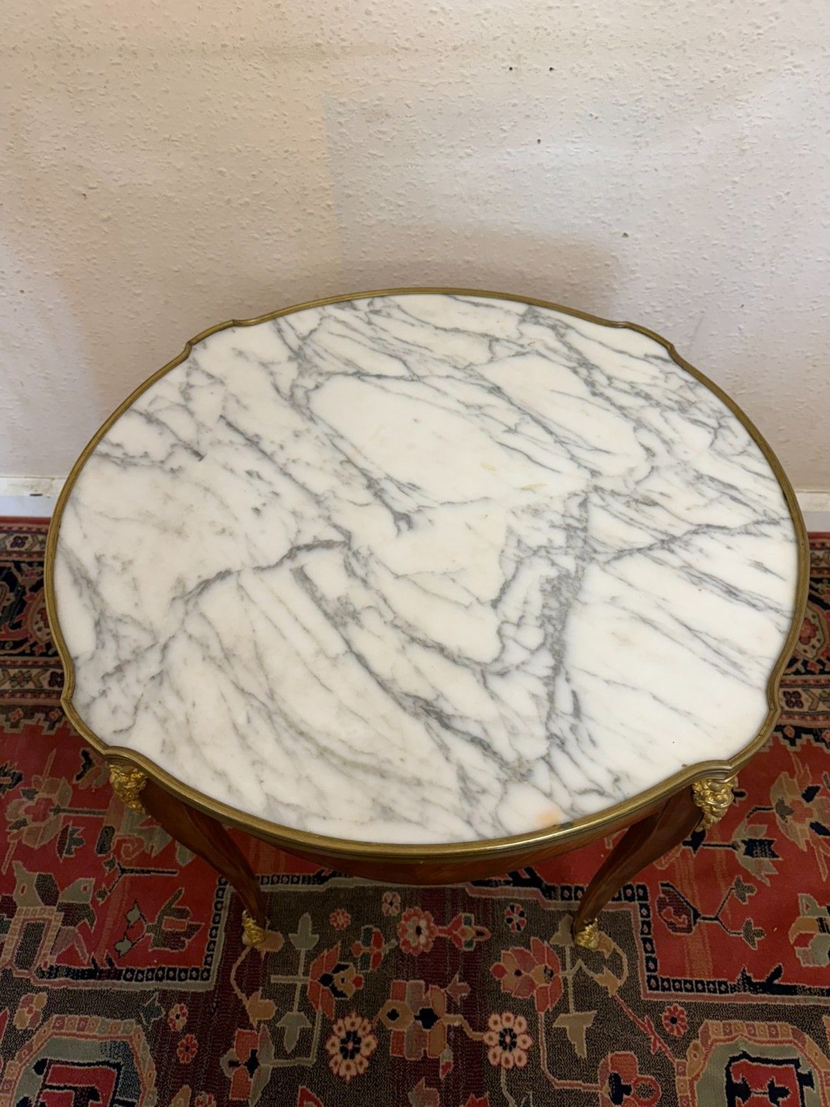 Quality French Kingwood Marble Top Accent Table Circa 1950 photo for sale