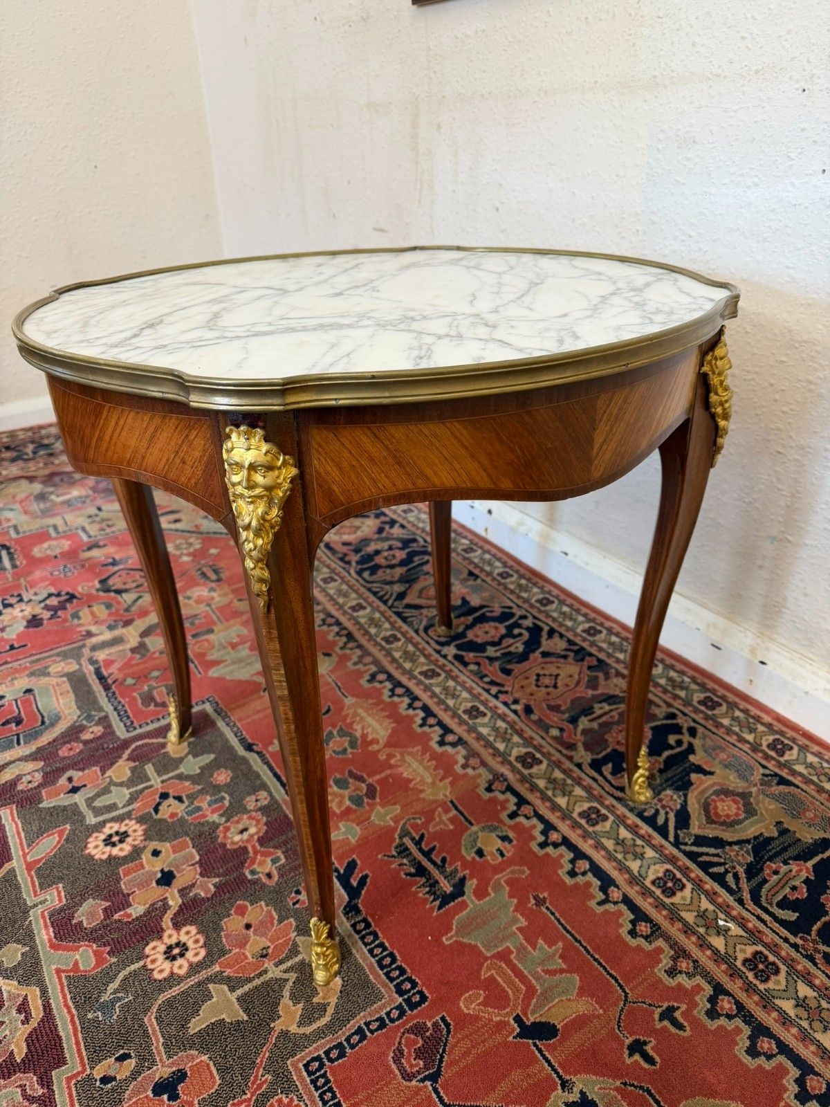 Quality French Kingwood Marble Top Accent Table Circa 1950 photo vinterior
