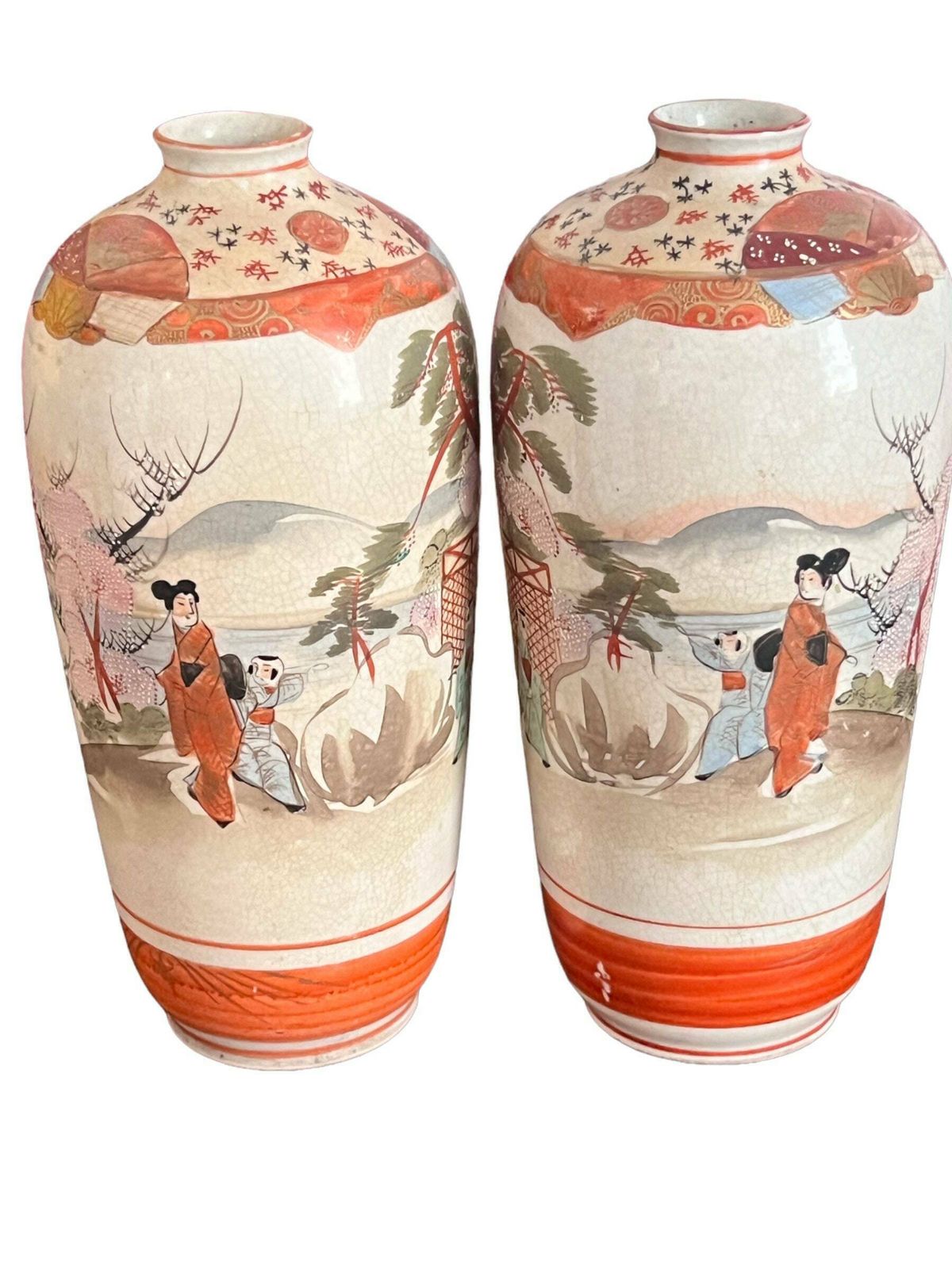 Antique Japanese Meiji Satsuma Pair Of Vases: Exquisite Ceramic Artistry photo for sale