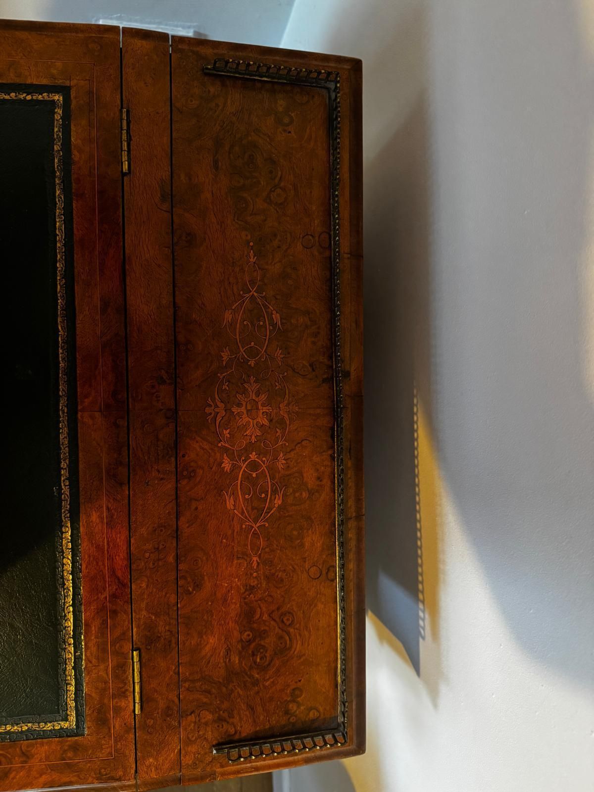 Victorian Burr Walnut Davenport Desk With Bookmatched Veneer, Inlay & Leather Writing Surface photo Furniture