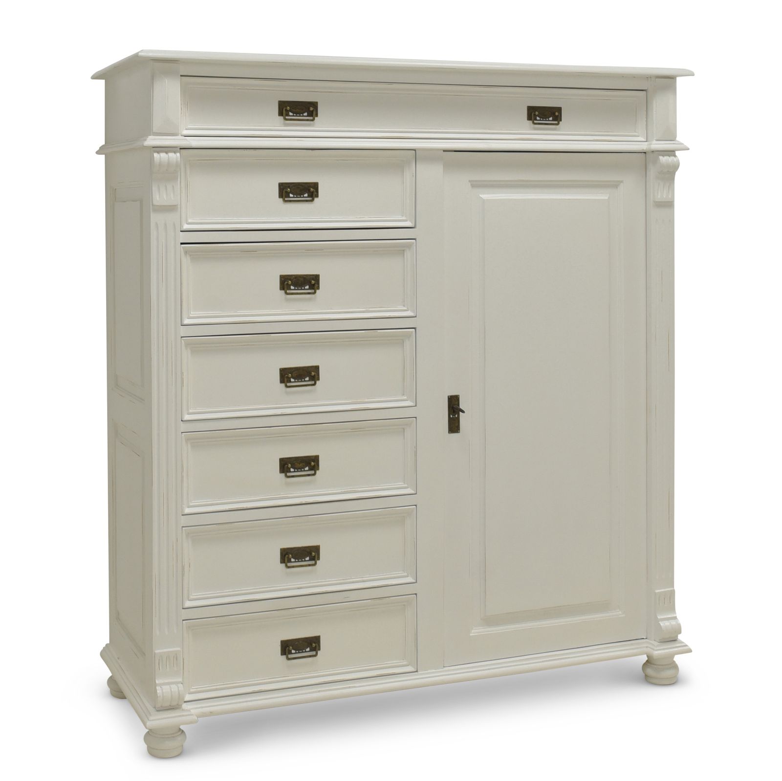 Antique! Restored White Lacquered Vertico, Gründerzeit Tall Chest Of Drawers, Cabinet