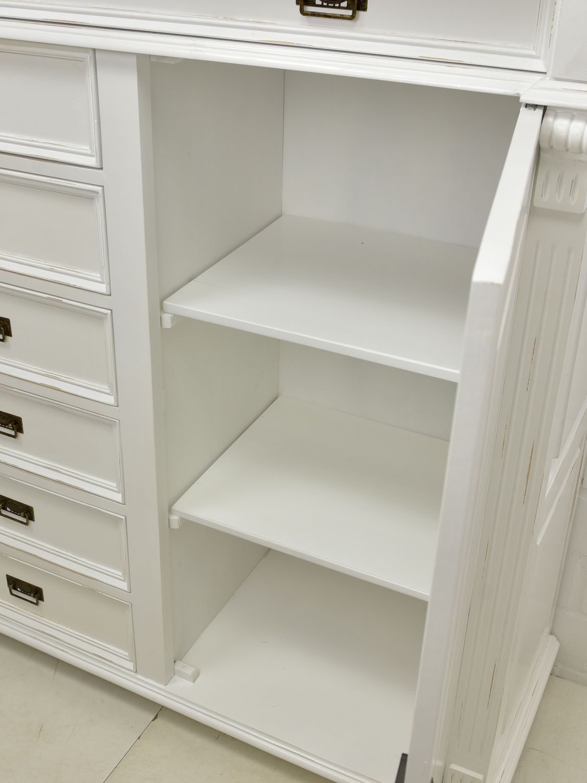 Antique! Restored White Lacquered Vertico, Gründerzeit Tall Chest Of Drawers, Cabinet photo Furniture