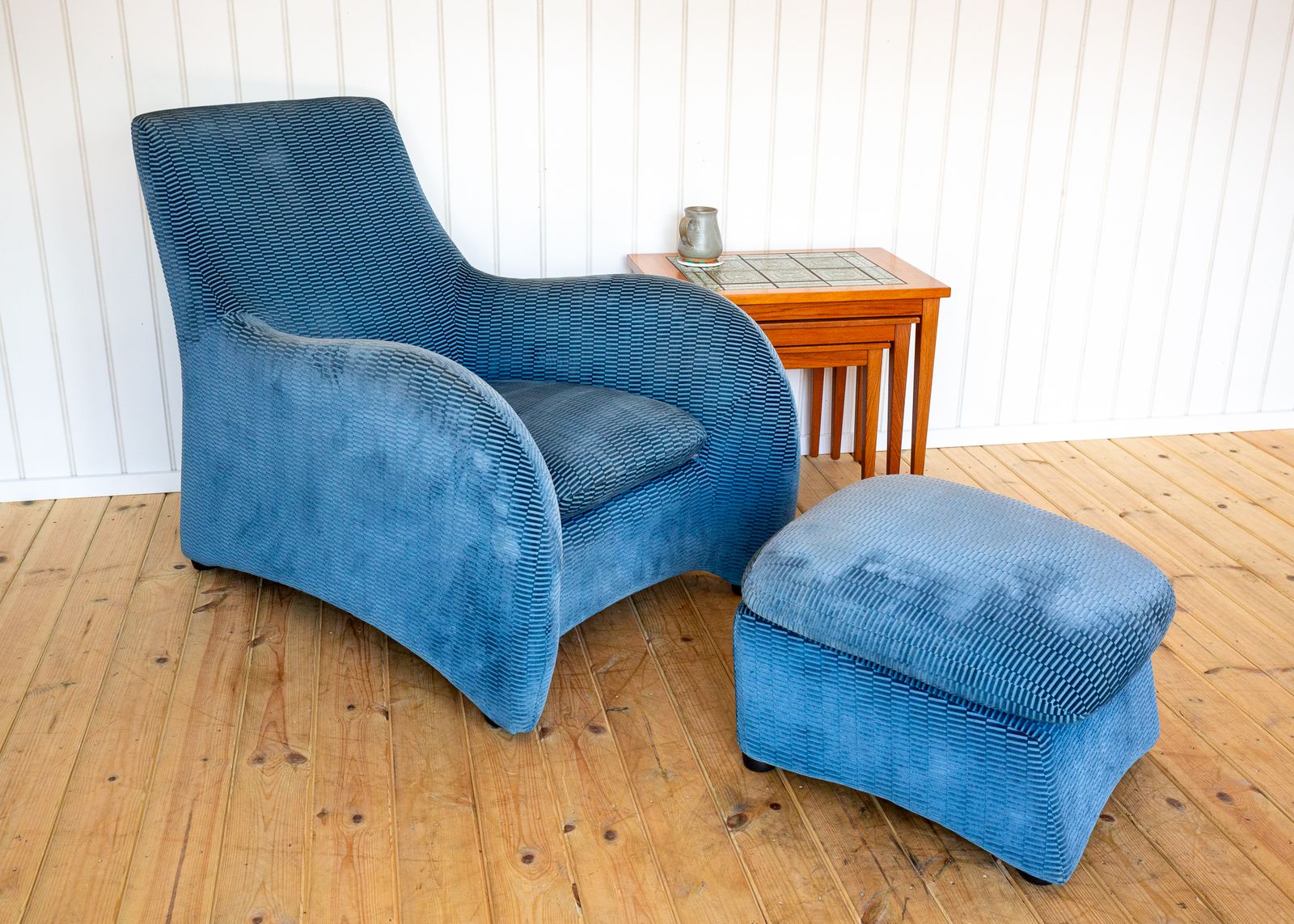 Furniture Loge Lounge Chair & Ottoma.N By Gerard Van Den Berg For Montis 1980s La Maison Pierre Frey Fabric Blue Velvet Armchai.R Footstool Art Deco Style photo